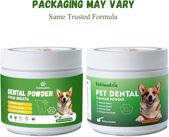Dog Dental Care Powder - Plaque & Tartar Control with Natural Enzymes, Teeth Cleaning Powder for Dogs with Probiotic, Bad Breath Treatment for Small Medium Large Dogs