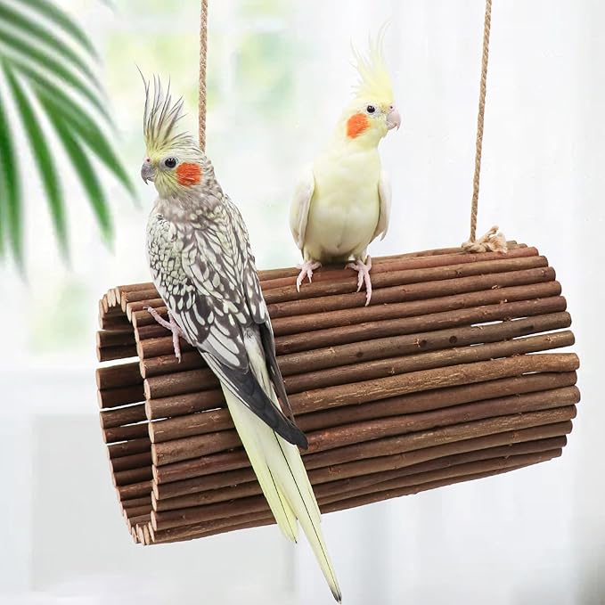 Bird Parrot Swing Toys, Hanging Bird Perch Stand, Natural Willow Wood Parrot Hammock, Bird Cage Accessories, Suitable for Little Bird Parakeets Cockatiels Lovebirds Hamster Rat (6.3" in Diameter)