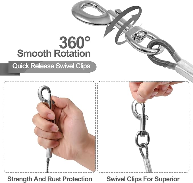 Tie Out Cable for Dogs,50FT Dog Leads,Heavy Duty Tie Out Cable for Large Dogs Up to 125lbs,Durable Dog Runner Tether Line for Outdoor,Yard