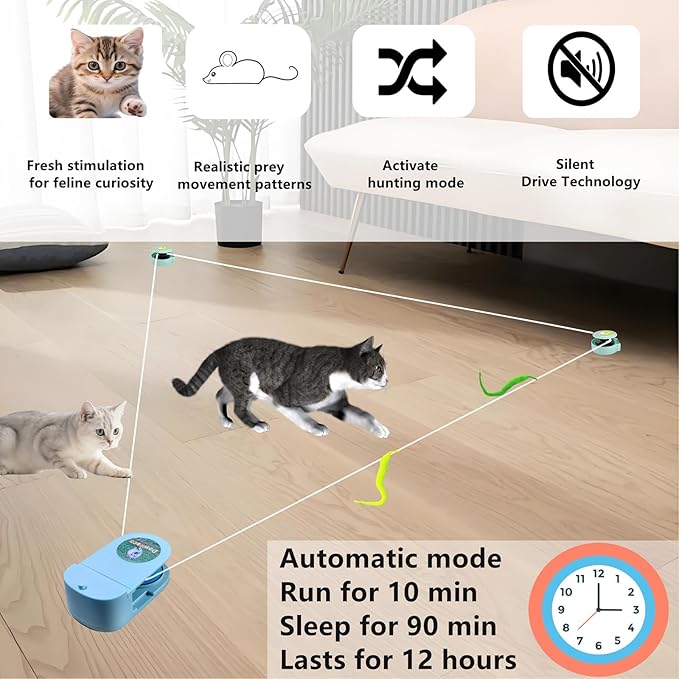 Wireless Remote Control Interactive Cat Toy for Indoor Cats, Self-Moving Worm Plush Mouse Chase Toy, Automatic Prey Simulation with Adjustable Speed, Durable & Rechargeable Kitten Exercise Toy