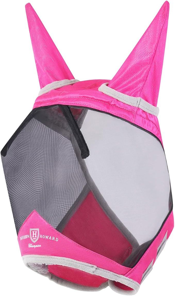 Harrison Howard CareMaster Pro Luminous Fine Mesh UV-Proof Fleece Padding Fly Mask Half Face Flamingo (S; Pony)