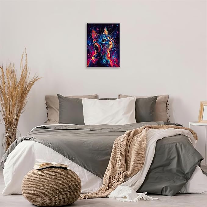 Cat Wall Art Canvas Fantastic Animal Wall Decor Prints Framed Painting Colorful Pictures Gifts Artwork for Bathroom Living Dining Kitchen 12"x16"