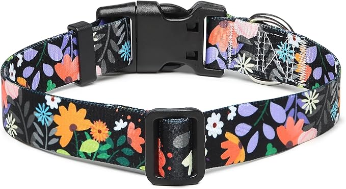 Mercano Adjustable Dog Collar - Special Design Patterns, Soft Nylon Comfortable Durable Pet Collar for Small Medium Large Dogs (M, Floral Orange)