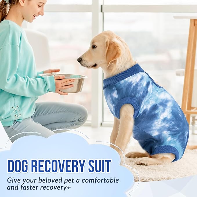 Lukovee Recovery Suit for Dogs, Onesie Surgery Recovery Suit for Female Male Dogs, Abdominal Wounds Cone E-Collar Alternative Prevent Licking Spay Recovery Suit (TBL,S)