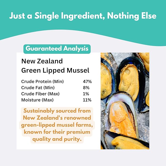 ALFIE'S TREATOS Green Lipped Mussels for Dogs & Cats (5.3 oz, 2x2.65 oz), Value Bundle, Air-Dried Dog Treats, Natural Supplement & Omega-3 Food Topper, Single Ingredient, Freeze-Dried Alternative