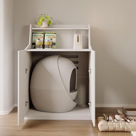Large Cat Litter Box Enclosures,Litter Robot Enclosure,Hidden Litter Box Furniture,Hidden Cat Washroom Furniture with Door,Kitty Litter Box Furniture with Hidden Storage As Sideboard Cabinet