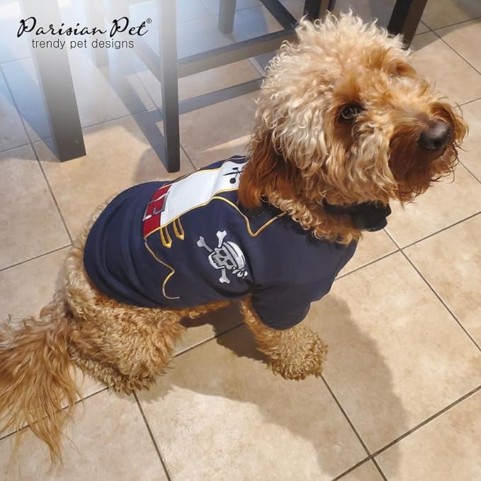 Parisian Pet Captain Sparrow Dog Pirate Shirt - Embroidered Pirate Captain Costume - 100% Cotton & Polyester - Sleeved Pet Clothes - Black Dog Shirts, 2XL Pet Costume
