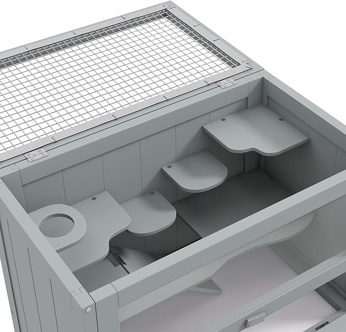 PawHut 2-Level Hamster Cage Mice and Rat House, Small Animal Habitat for Guinea Pigs, Chinchillas with Openable Top, Front Door, Shelf and Ladder, Gray