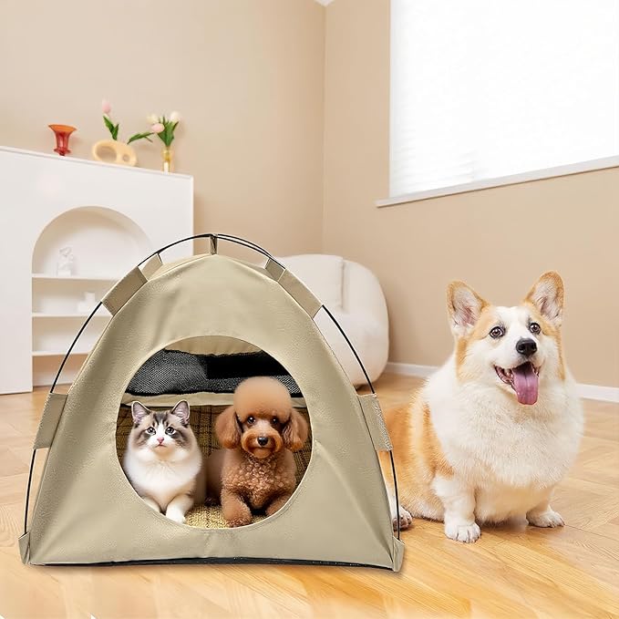 BreezyDen Pop-Up Pet Tent – Portable Hideaway for Cats & Small Dogs, Portable Indoor/Outdoor Pet Tent House with Mesh Window, Waterproof, Breathable, Scratch-Resistant, Fully Washable (Gray,M)