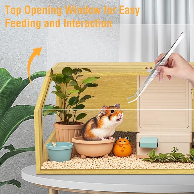 Large Hamster Cage, Chewproof Large Hamster Habitats, Wooden Guinea Pig Cages, Openable Top Roof, Lockable Gerbil Cage, Small Animal Cage for Dwarf, Syrian, 48" L x 20" W x 20" H