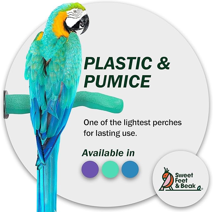 Sweet Feet & Beak Safety Pumice Bird Perch, Medium 1-1/4" X 12", Green - Lightweight Grinding Bird Perches for Cage - Bird Nail Trimming Perch for Healthy Beak & Feet - Multi-Size & Color Parrot Stand