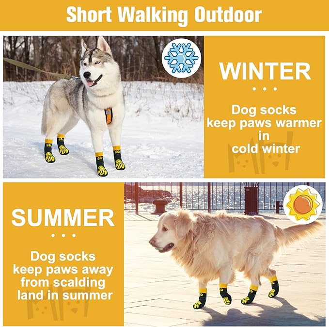BEAUTYZOO Anti-Slip Dog Socks,Dog Shoes for Hot/Cold Pavement,Paw Protectors with Grips 3 Pairs for Puppy Small Medium Large Senior Old Dogs,Dog Socks to Prevent Licking and Hardwood Floor Protection