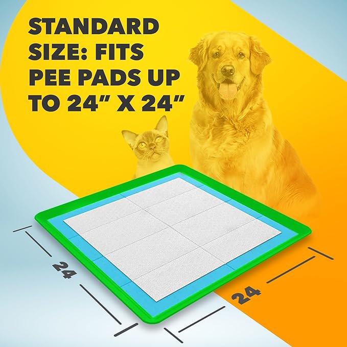 TidyFriend Dog Pee Pad Holder Tray Fits for 24” x 24” Wee Wee Pee Pads - Stable Grip, Raised Edges, Quick-Wipe Silicone Surface Dog Potty Tray Holder for Indoor Flooring Protection (Green)