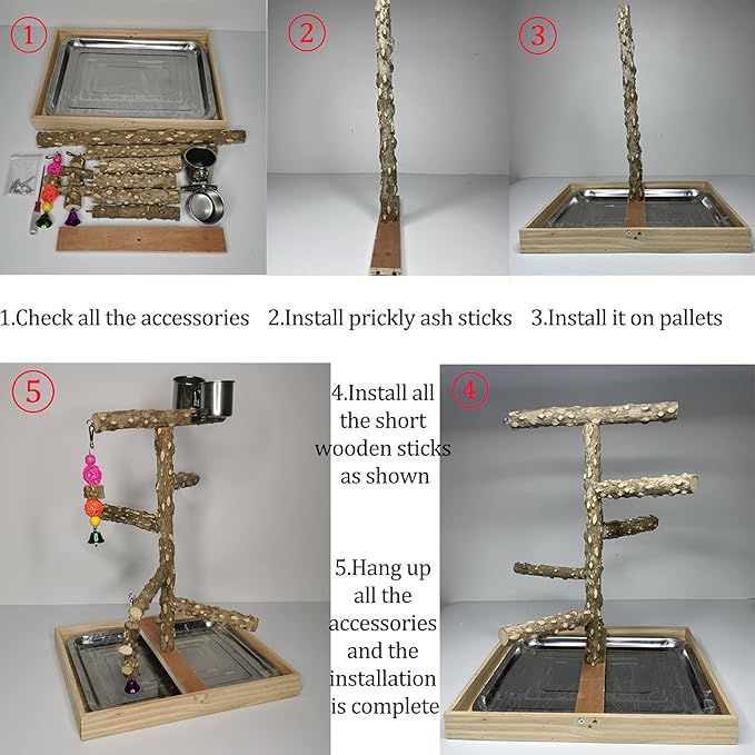 Tfwadmx Bird Perch Natural Wood Stand Parakeet Playground Toy Parrot Play Stand Platform Bird Cage Branch Perch Accessories for Canaries Cockatiels Conure Lovebirds