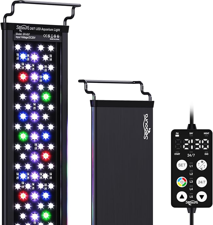 Plant Growth Aquarium Light, 24/7 Custom Timer, Power-Off Memory, 48-54in Full Spectrum Aquarium Plant Lights, 7-Row LED 8 Colors, 20 Adjustable Brightness, Day & Night Cycle for Freshwater