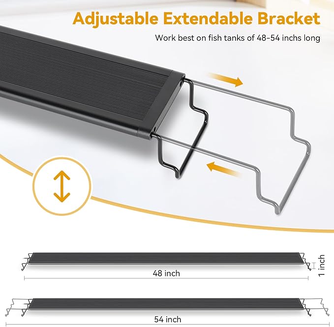 hygger 48W LED Aquarium Light, 48-54 Inch Fish Tank Light with Timer Auto On/Off, Sunrise Sunset Mode, Adjustable Brightness and Colors, Full Spectrum Light with Extendable Brackets for Freshwater