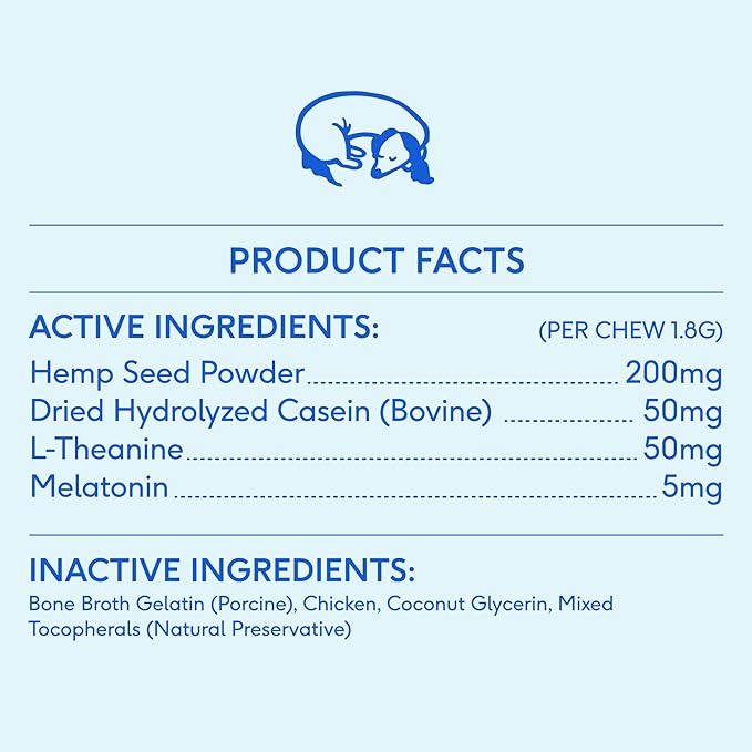 Native Pet Calming Chews for Dogs - Melatonin for Dogs Anxiety Relief - Grain Free All Natural Hemp Calming Treats & L-Theanine Helps Manage Stress & Separation Anxiety - Puppy Sleep Aid - 60 Chews