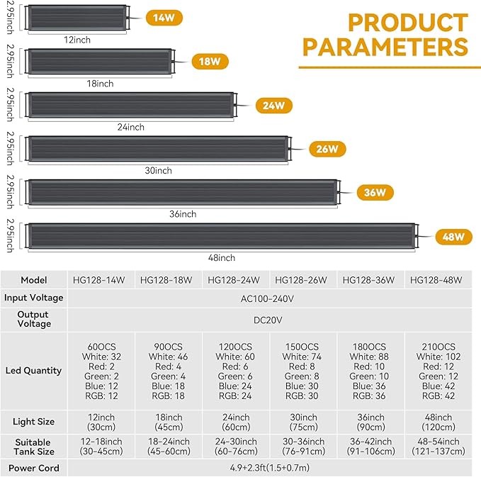 hygger 48W LED Aquarium Light, 48-54 Inch Fish Tank Light with Timer Auto On/Off, Sunrise Sunset Mode, Adjustable Brightness and Colors, Full Spectrum Light with Extendable Brackets for Freshwater