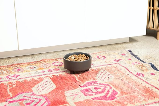 Waggo Uplift Ceramic Dog Bowl for Small Medium and Large Breeds - Heavyweight and Durable Pet Food and Water Dish Crock, Dishwasher Safe, Modern, Elevated Feeder (Black, Large)