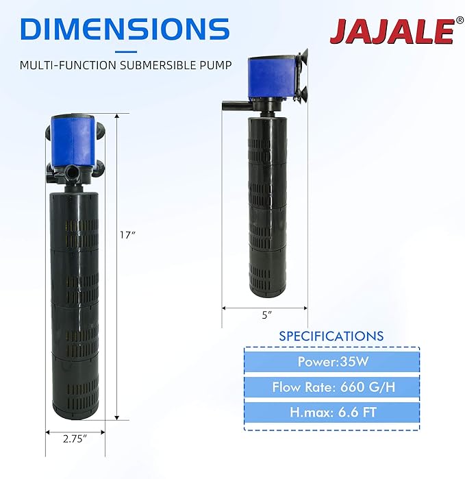 Water Pump 660 GPH 3-in-1 Submersible Internal Filter Aquarium Powerhead Water Pump Ultra Quiet for Aquarium,Fish Tank-4 Pack