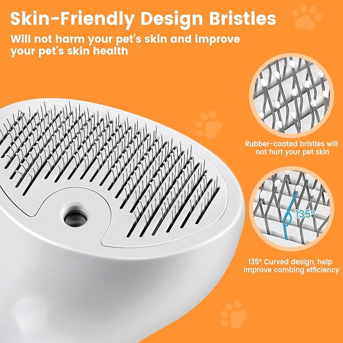 3 In 1 Cat Brush, Anti-Static Dog Brush One-click Self-cleaning Comb for Furry Pet, Rechargeable USB Cat Steam Brush for Shedding, Horse and Dog
