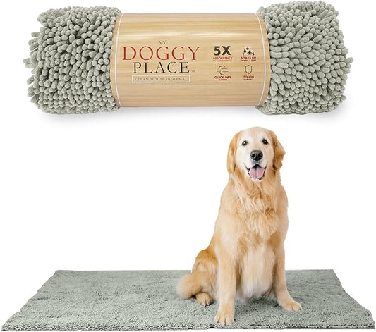 My Doggy Place Microfiber Dog Mat for Muddy Paws, 60" x 36" Light Gray - Non-Slip, Absorbent and Quick-Drying Dog Paw Cleaning Mat, Washer and Dryer Safe - X-Large/Runner