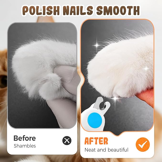 Pets Nail Clippers with Light, Cat Dog Nail Clippers with Built-in Nail File, Sharp Blades, Portable Cat Nail Clipper, Cats Claw Trimmer, Adjustable Claw Clippe for Cats (Style A)