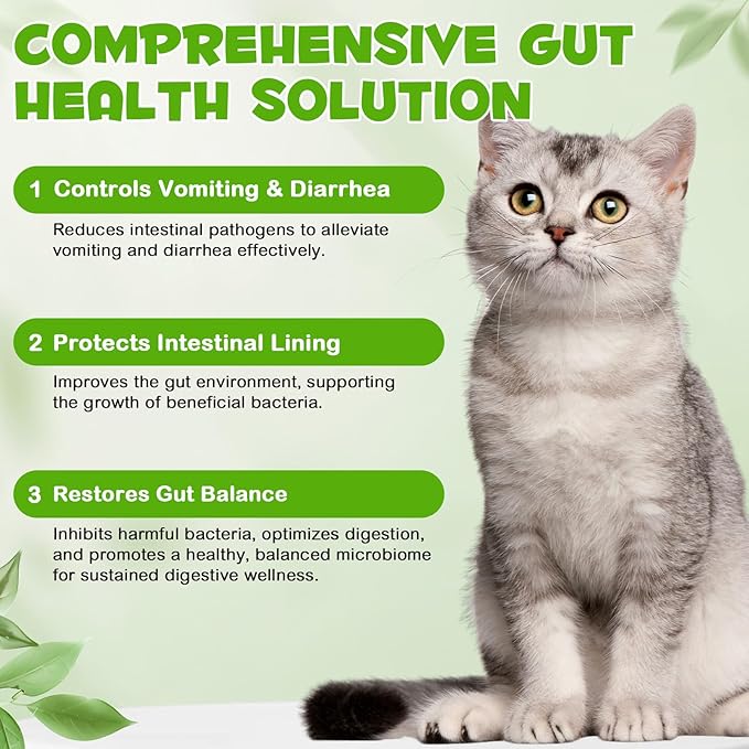 3-in-1 Probiotics for Cats(Pack of 2) with Digestive Enzymes & Prebiotics – Supports Gut Health, Immune System & Diarrhea Relief – 2 x 60ml for Cats of All Ages