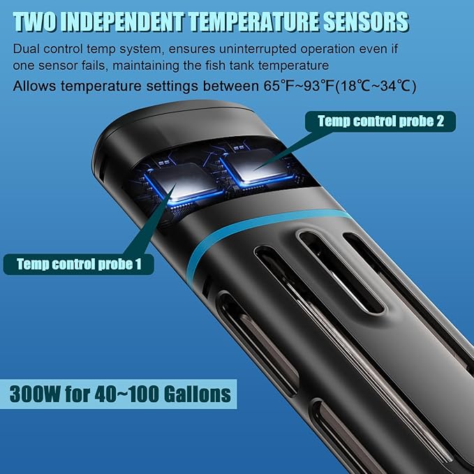 Electronic Aquarium Heater, 300W Small Fish Tank Heater, Adjustable Submersible Heater PID Temperature Control with LED Digital, Water Dry Automatic Shut Off for Fresh Seawater