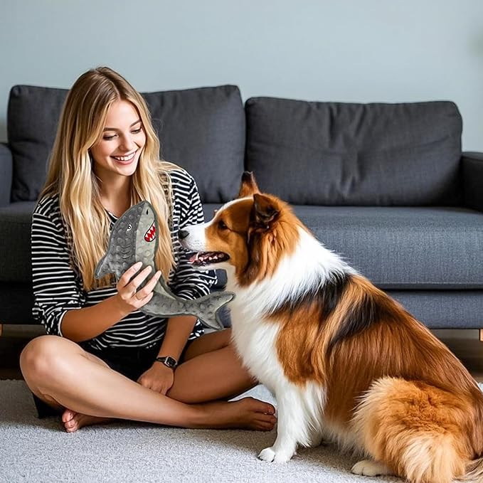 Dog Toy Squeaky Chew Dog Toys No PP-Cotton,no Stuffed for Small, Medium, Large Breed Dogs Interactive Hours of Fun,Gray-Shark