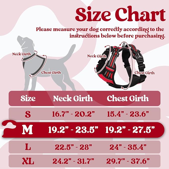 rabbitgoo Dog Harness Medium Sized, No Pull Pet Harness with 3 Buckles, Adjustable Soft Padded Vest with Control Handle, Walking Reflective Pet Vest for Medium Dogs, Red, M