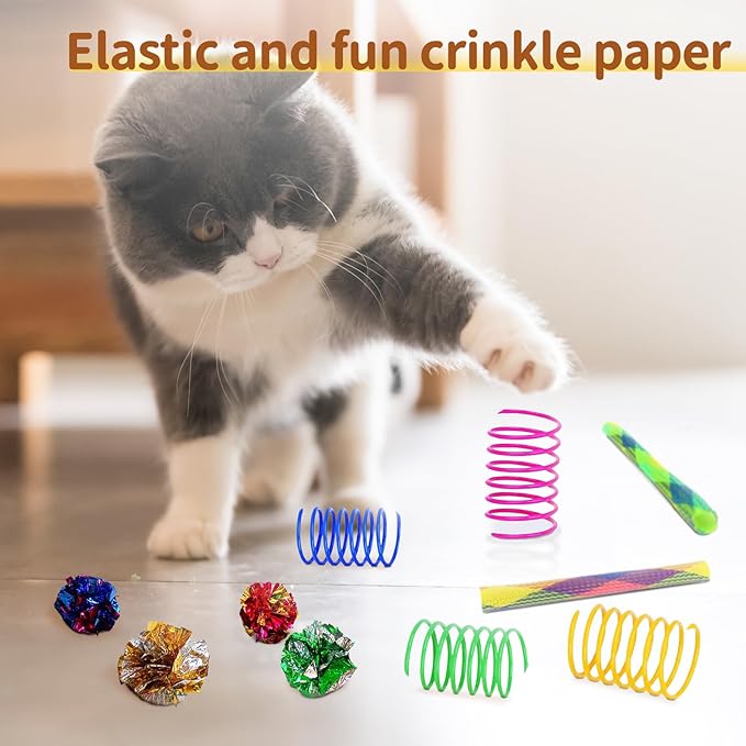 iCAGY 25-Piece Cat Toys Kit with Rainbow Tunnel - Interactive Cat Toy Bundle for Indoor Cats, Kitten Playtime Variety Set Includes Feather Teaser, Springs, Balls, Mice & Noise Toys
