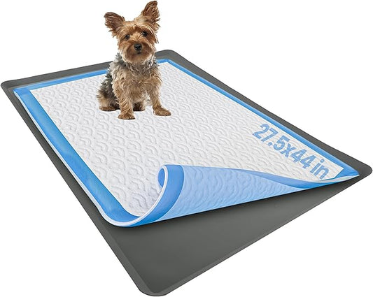 TidyFriend Dog Pee Pad Holder Tray Fits for 27.5” x 44” Wee Wee Pee Pads - Stable Grip, Raised Edges, Quick-Wipe Silicone Surface Dog Potty Tray Holder for Indoor Flooring Protection (Grey)
