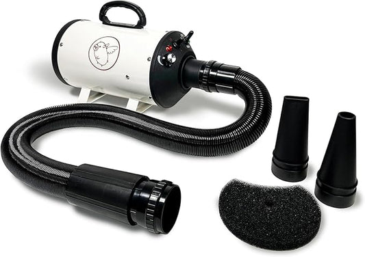 Flying Pig High Velocity Dog Pet Grooming Dryer w/Heater (Flying One, White w/Burgundy Logo)