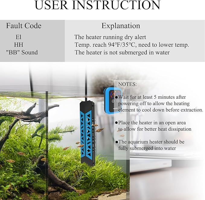 ＭagTool 100-1200W Aquarium Heater, Submersible Fish Tank Heater with Over-Temperature Protection and Automatic Power-Off Fish Heater with Digital Controller for Freshwater and Saltwater