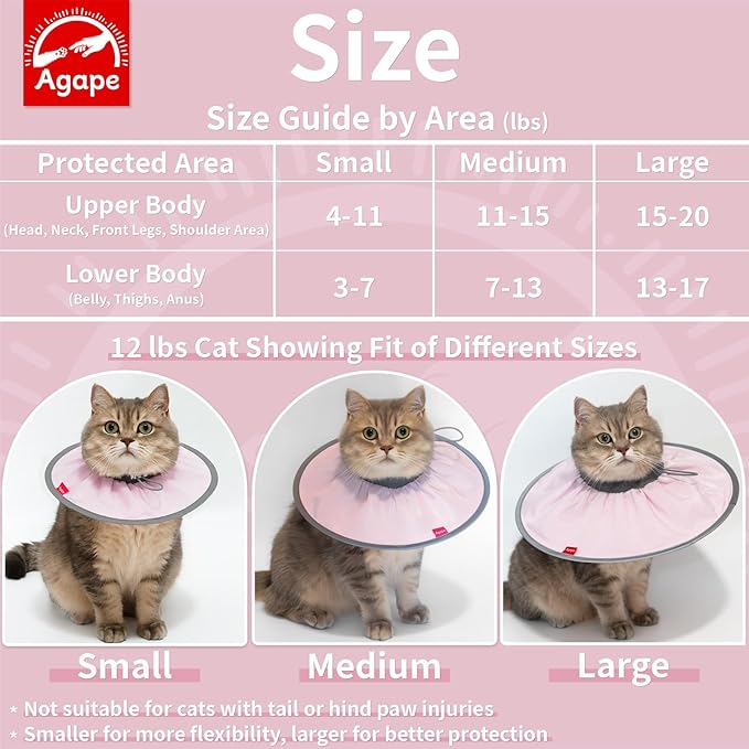 Agape Soft Cat Cone, Comfy Collar to Stop Licking & Scratching, Lightweight Recovery Collar for Cats After Surgery, Adjustable Elizabethan Collar for Neuter Recovery, Waterproof Neck Cones for Cats