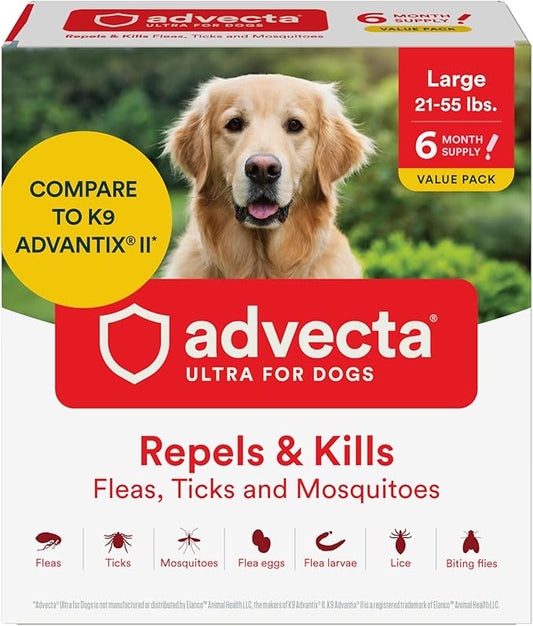 Ultra Flea and Tick Prevention for Dogs - Dog and Puppy Treatment and Control - Mosquito Repellent - Large, Fast Acting Waterproof Topical Drops, 6 Month Supply