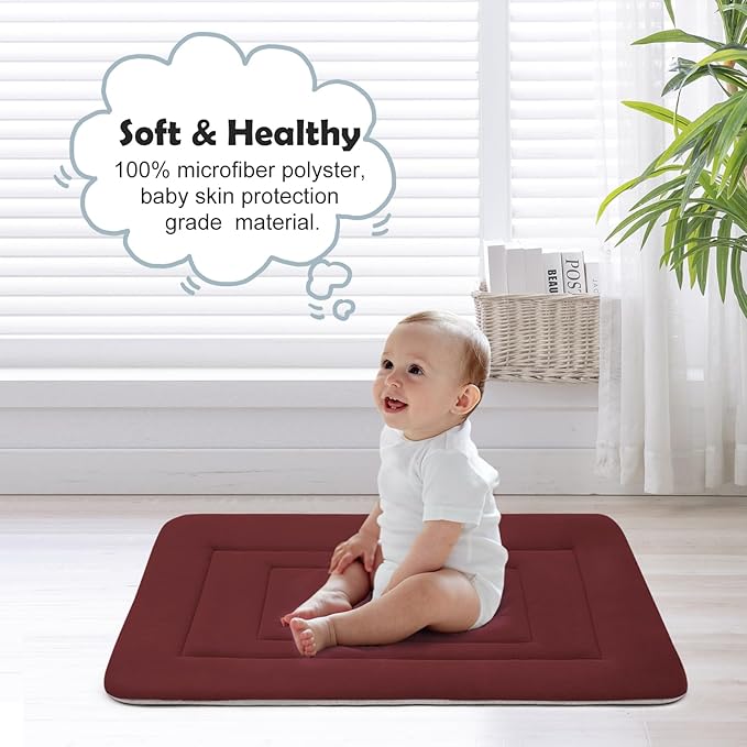 JoicyCo Dog Crate Bed Pad Mat, 48 in Non Slip Bottom Washable Kennel Pad for Extra Large Dogs, Dark Red