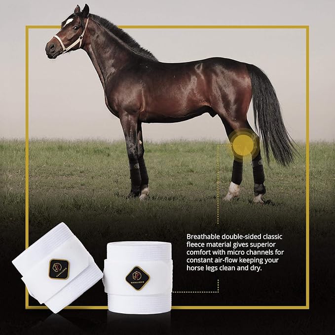 Kavallerie Elastic Fleece Bandages for Horses, Non- Slip and Snug fit Breathable Material for Injury Protection and Superior Legs Support, Stocking up Solution - White - (2 Units Per Pack)