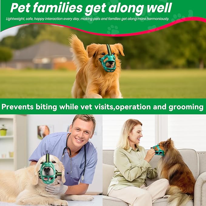 Dog Muzzle, Basket Muzzle for Small Medium Large Dogs, Anti-Biting and Chewing, Lightweight & Sturdy Cage Design, Allows Panting & Drinking, Ideal for Grooming & Training(Green Size L)