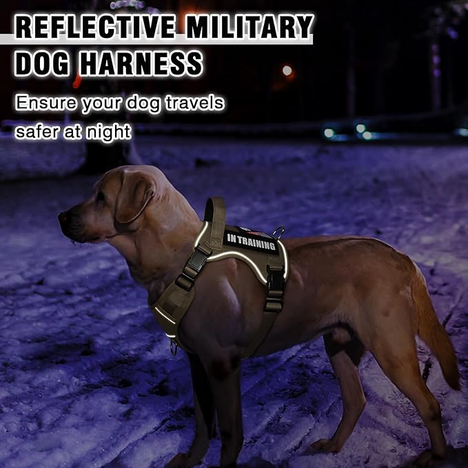 WINSEE Service Dog in Training Harness with 5 PCS Patches, Reflective Tactical Dog Vest Harness, Adjustable Soft Oxford Pet Harness with Easy Control Handle, Hook & Loop Panels for Walking Hiking