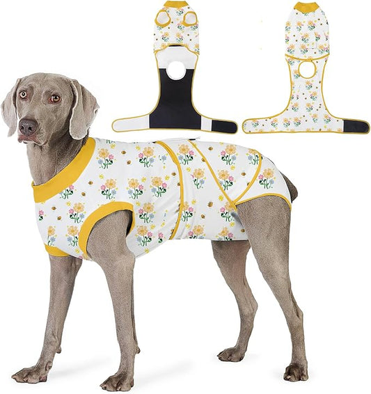 Recovery Suit for Dogs After Surgery, Professional Dog Surgical Suit for Female Spay, Male Neuter, E-Collar & Cone Alternative Dog Onesie for Abdominal Wounds Skin Disease, Yellow, L