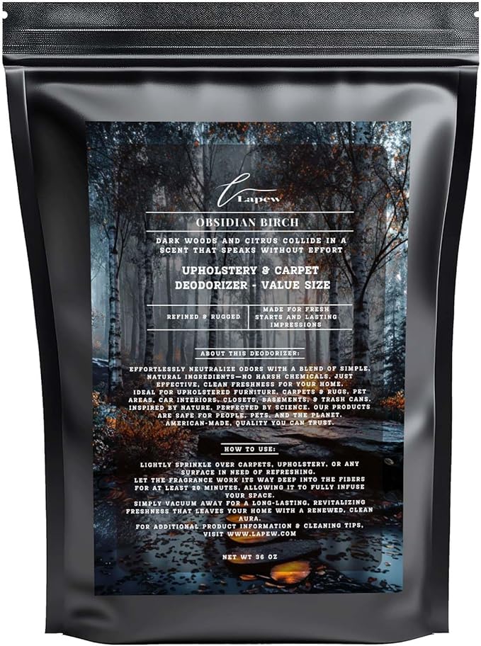 Obsidian Birch Carpet Freshener Powder Refill 36 oz | Powerful Odor Eliminator for Home | Upholstery Deodorizer | Carpet Deodorizer | Pet Urine | Cat Litter Box | Birch & Black Pepper Fragrance
