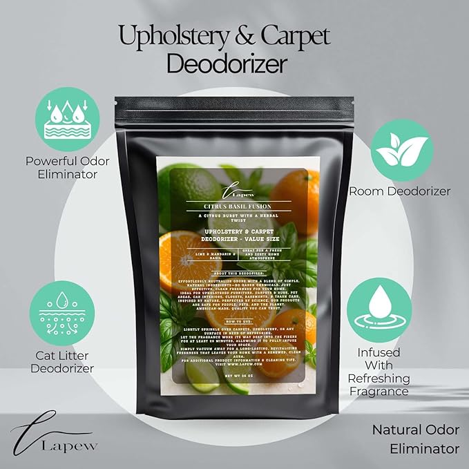 Citrus Basil Fusion Carpet Freshener Powder Refill 36 oz | Powerful Odor Eliminator for Home | Upholstery Deodorizer | Carpet Deodorizer | Pet Urine | Cat Litter Box | Lime Basil Mandarin Fragrance