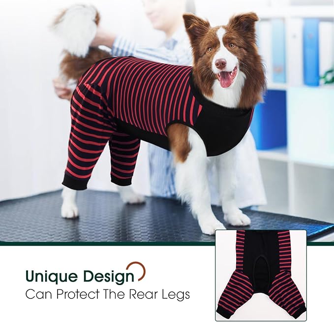 Kuoser Dog Recovery Suit, Anti Licking Dogs Rear Leg Sleeve, Abdominal Dog Surgical Suit with Pants Cover Protect Wounds, Dogs Elbow Protector Soft Pet Surgery Onesie Cone Alternative, Red 2XL