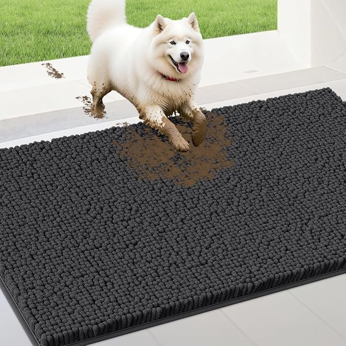 IM HOME 48" x 38" Dark Grey Dog Door Mats for Muddy Paws, Chenille Absorbent Dog Mat, Non Slip Heavy Mud Mat for Dogs, Soft Pet Bed Mat for Entryway, Mud Paws, Inside Floor
