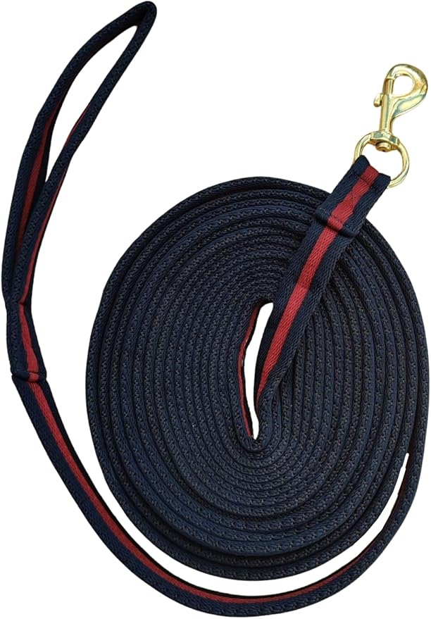 Soft Padded Lunge Line Rein Lead for Horses 27ft Looped Handle Swivel Clip (Navy/Wine)