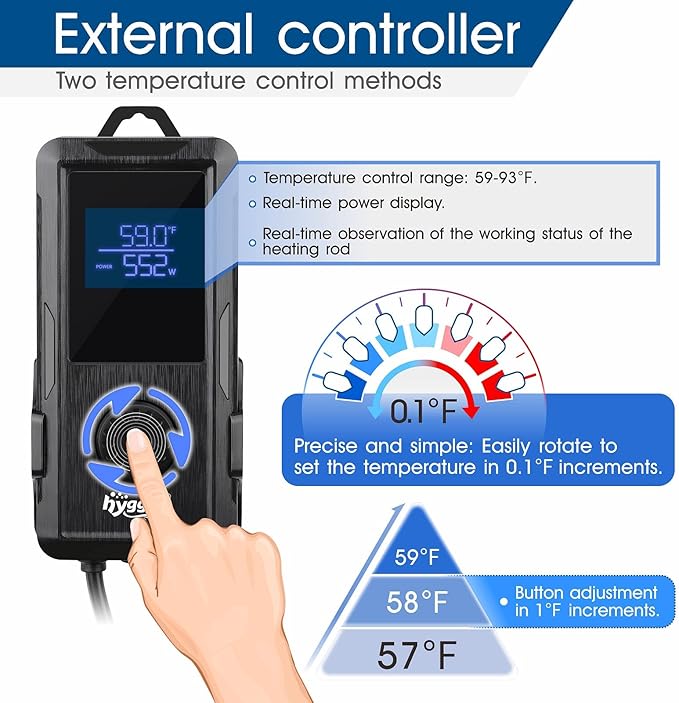 hygger Aquarium Heater 500W/800W/1000W,Fish Tank Heater with Danger Warning Automatically Stops Heating System and Digital LED Controller,for Freshwater or Saltwater 60-135 Gallon Tank
