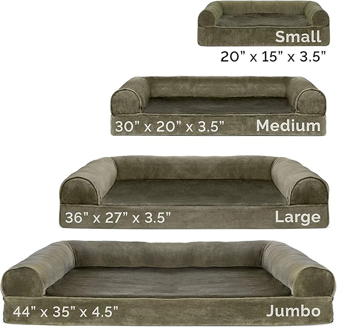 Furhaven Orthopedic Dog Bed for Large Dogs w/ Removable Bolsters & Washable Cover, For Dogs Up to 95 lbs - Faux Fur & Velvet Sofa - Dark Sage, Jumbo/XL