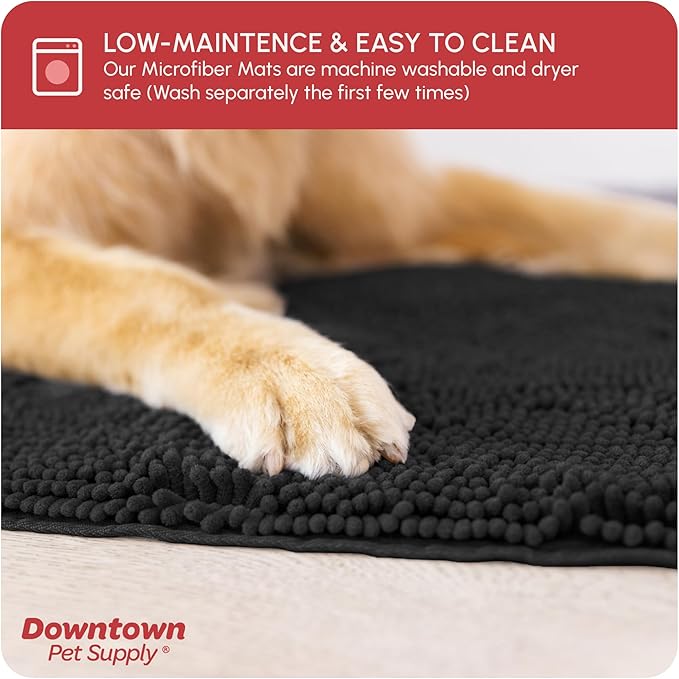 My Doggy Place Microfiber Dog Mat for Muddy Paws, 60" x 36" Black - Non-Slip, Absorbent and Quick-Drying Dog Paw Cleaning Mat, Washer and Dryer Safe - X-Large/Runner